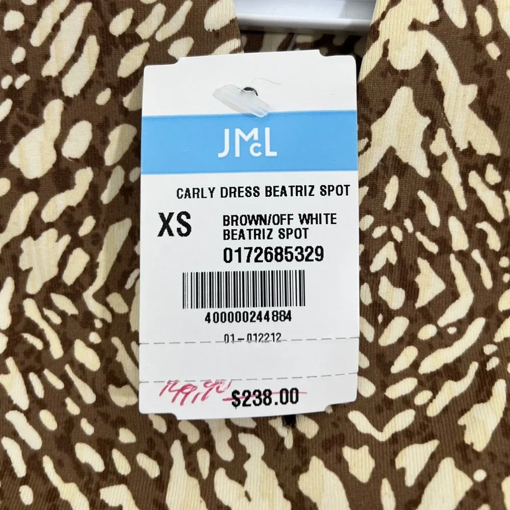 J Mclaughlin Carly Dress XS NWT $228 3/4 Sleeve Knee Catalina Beatriz Spot Brown - Picture 4 of 6